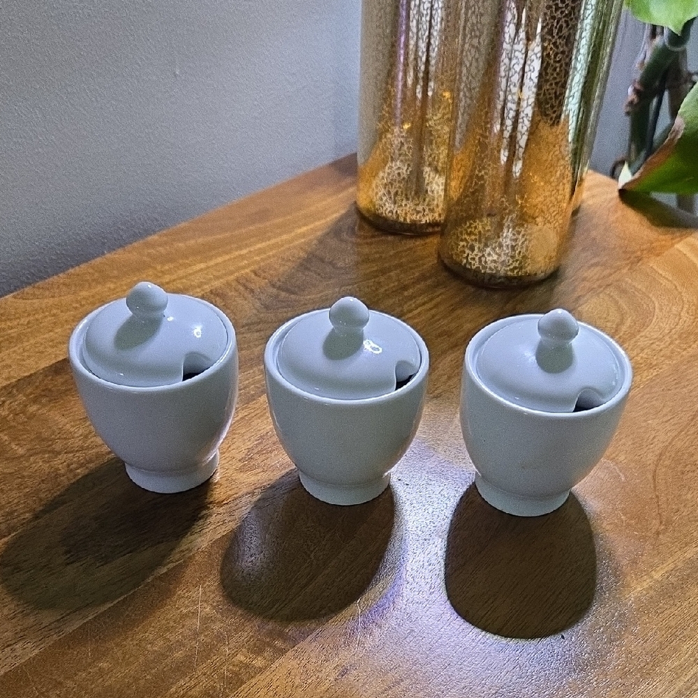 Set of Three White Ceramic Bowls 3" Tall